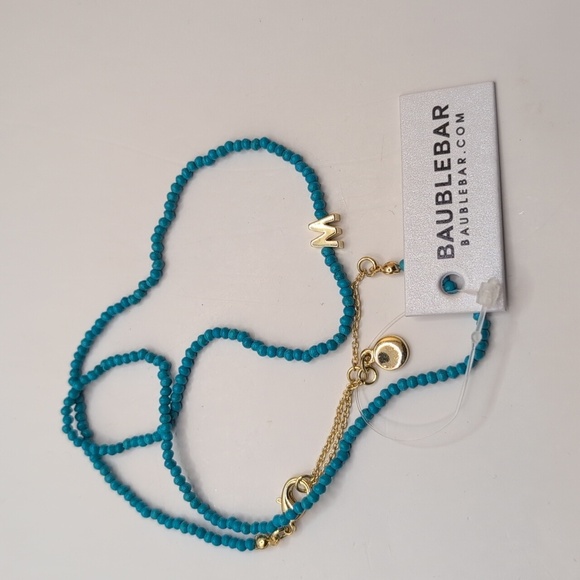 BaubleBar Turquoise Beaded Necklace with M initial - Picture 2 of 3